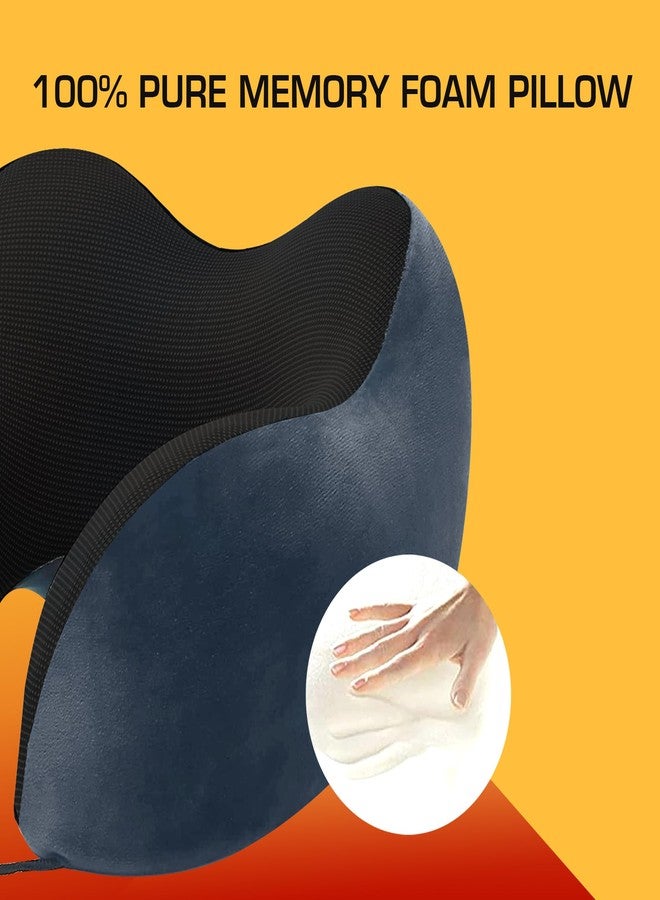 Billebon Premium Memory Foam Travel Neck Pillow Combo with Soft Eye Mask, Carry Bag and Ear Plugs (Grey) - Standard - Image 2